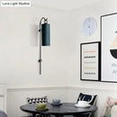GobekUsa Modern Tube Sconce Lighting with Green/White Fabric Shade - 1 Light Living Room Lighting in Black/Gold