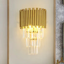 GobekUsa Modern Wall Mounted Gold Lamp: Tapered Design, Triangular Crystal Prism, 2 Lights for Living Room