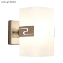GobekUsa Modern Wall Mounted Nickel Cuboid Sconce Lamp with White Glass - Ideal for Corridors