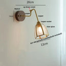 GobekUsa Clear Glass LED Wall Sconce Pull Chain Switch Rotate Arm Walnut Wood Stair Light