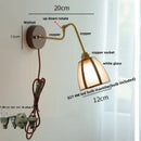 GobekUsa Clear Glass LED Wall Sconce Pull Chain Switch Rotate Arm Walnut Wood Stair Light