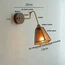 GobekUsa Clear Glass LED Wall Sconce Pull Chain Switch Rotate Arm Walnut Wood Stair Light