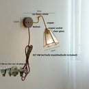 GobekUsa Clear Glass LED Wall Sconce Pull Chain Switch Rotate Arm Walnut Wood Stair Light