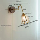 GobekUsa Clear Glass LED Wall Sconce Pull Chain Switch Rotate Arm Walnut Wood Stair Light