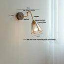 GobekUsa Clear Glass LED Wall Sconce Pull Chain Switch Rotate Arm Walnut Wood Stair Light