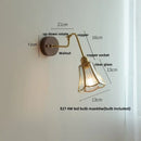 GobekUsa Clear Glass LED Wall Sconce Pull Chain Switch Rotate Arm Walnut Wood Stair Light