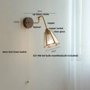 GobekUsa Clear Glass LED Wall Sconce Pull Chain Switch Rotate Arm Walnut Wood Stair Light