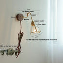GobekUsa Clear Glass LED Wall Sconce Pull Chain Switch Rotate Arm Walnut Wood Stair Light