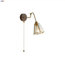 GobekUsa Clear Glass LED Wall Sconce Pull Chain Switch Rotate Arm Walnut Wood Stair Light