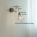 GobekUsa Clear Glass LED Wall Sconce Pull Chain Switch Rotate Arm Walnut Wood Stair Light