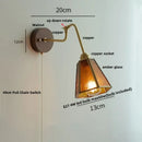 GobekUsa Clear Glass LED Wall Sconce Pull Chain Switch Rotate Arm Walnut Wood Stair Light