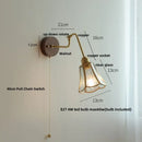GobekUsa Clear Glass LED Wall Sconce Pull Chain Switch Rotate Arm Walnut Wood Stair Light