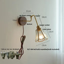 GobekUsa Clear Glass LED Wall Sconce Pull Chain Switch Rotate Arm Walnut Wood Stair Light
