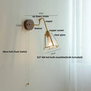 GobekUsa Clear Glass LED Wall Sconce Pull Chain Switch Rotate Arm Walnut Wood Stair Light