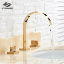 GobekUsa Dual Handle Gold Basin Faucet - Deck Mounted Hot/Cold Water Mixer Tap