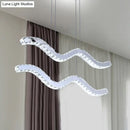 GobekUsa Stainless Steel Island Pendant LED Hanging Light with Wavy Crystal Strip - Minimalistic Office Fixture