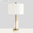 GobekUsa Minimalist 1-Head Fabric Bedside Lamp with Mica Base in White - Drum Table Lighting