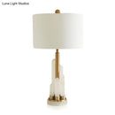GobekUsa Minimalist 1-Head Fabric Bedside Lamp with Mica Base in White - Drum Table Lighting