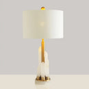 GobekUsa Minimalist 1-Head Fabric Bedside Lamp with Mica Base in White - Drum Table Lighting