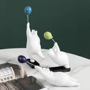 Modern white and blue flying bear balloon living room figurine by Decorbites