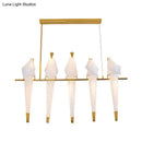 GobekUsa Modern Bird-Shaped Island Pendant Light: 3/4/5 Golden Hanging Lights for Bedroom