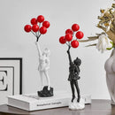 Modern white and red banksy girl balloon sculpture living room decor by Decorbites