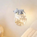 GobekUsa Glass Children Room Chandelier: White Bear Bunny Lamp for Modern Baby Boy Girl Bedroom