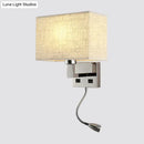 GobekUsa Minimalist Fabric Cuboid Wall Light Kit - 1-Light White/Beige Spotlight Sconce Lamp with Charging Port
