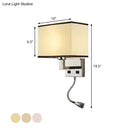 GobekUsa Minimalist Fabric Cuboid Wall Light Kit - 1-Light White/Beige Spotlight Sconce Lamp with Charging Port