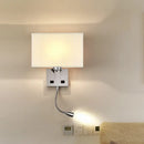GobekUsa Minimalist Fabric Cuboid Wall Light Kit - 1-Light White/Beige Spotlight Sconce Lamp with Charging Port