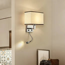 GobekUsa Minimalist Fabric Cuboid Wall Light Kit - 1-Light White/Beige Spotlight Sconce Lamp with Charging Port