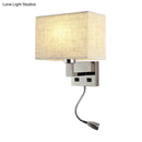 GobekUsa Minimalist Fabric Cuboid Wall Light Kit - 1-Light White/Beige Spotlight Sconce Lamp with Charging Port