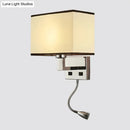 GobekUsa Minimalist Fabric Cuboid Wall Light Kit - 1-Light White/Beige Spotlight Sconce Lamp with Charging Port