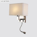 GobekUsa Minimalist Fabric Cuboid Wall Light Kit - 1-Light White/Beige Spotlight Sconce Lamp with Charging Port