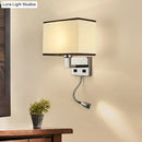 GobekUsa Minimalist Fabric Cuboid Wall Light Kit - 1-Light White/Beige Spotlight Sconce Lamp with Charging Port