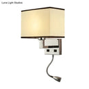 GobekUsa Minimalist Fabric Cuboid Wall Light Kit - 1-Light White/Beige Spotlight Sconce Lamp with Charging Port