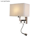 GobekUsa Minimalist Fabric Cuboid Wall Light Kit - 1-Light White/Beige Spotlight Sconce Lamp with Charging Port
