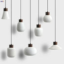 GobekUsa Ceramic LED Pendant Light Fixture - Nordic Modern Wood White Hanging Lamp