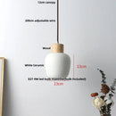 GobekUsa Ceramic LED Pendant Light Fixture - Nordic Modern Wood White Hanging Lamp