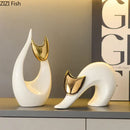 GobekUsa Ceramic Kitten Statue White Cat Sculpture Room Decor Aesthetics