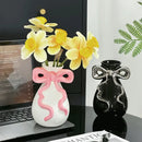 GobekUsa 3D Ribbon Ceramic Vase with Cute Bow - Home Floral Decoration