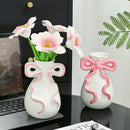 GobekUsa 3D Ribbon Ceramic Vase with Cute Bow - Home Floral Decoration