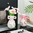 GobekUsa 3D Ribbon Ceramic Vase with Cute Bow - Home Floral Decoration