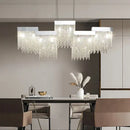 GobekUsa Crystal Tassel Chandelier: Modern Luxury Silver Hanging Lamp for Dining Room