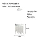 GobekUsa Crystal Tassel Chandelier: Modern Luxury Silver Hanging Lamp for Dining Room