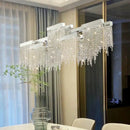 GobekUsa Crystal Tassel Chandelier: Modern Luxury Silver Hanging Lamp for Dining Room