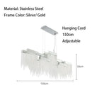 GobekUsa Crystal Tassel Chandelier: Modern Luxury Silver Hanging Lamp for Dining Room