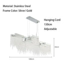 GobekUsa Crystal Tassel Chandelier: Modern Luxury Silver Hanging Lamp for Dining Room