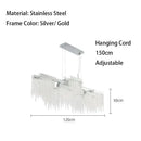 GobekUsa Crystal Tassel Chandelier: Modern Luxury Silver Hanging Lamp for Dining Room