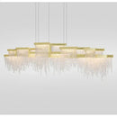 GobekUsa Crystal Tassel Chandelier: Modern Luxury Silver Hanging Lamp for Dining Room